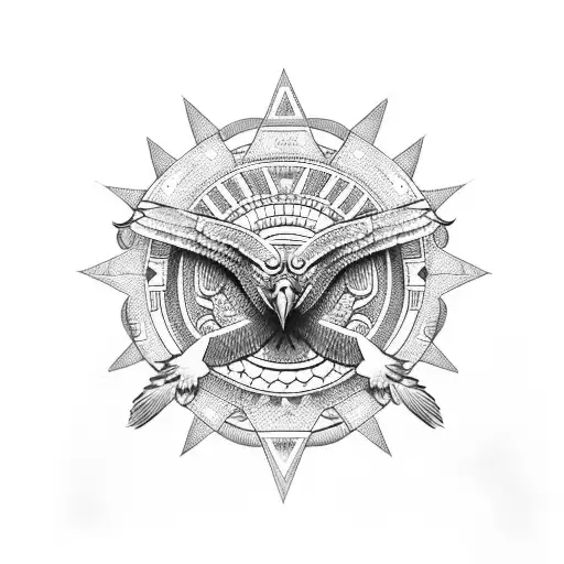 eagle with aztec calendar tattoo design idea