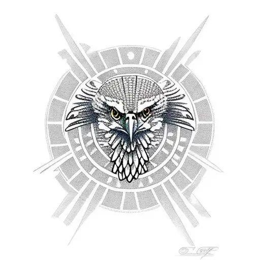 eagle with aztec calendar tattoo design idea