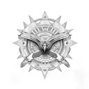 eagle with aztec calendar tattoo design idea