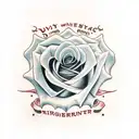 rose with cursive signatur in the middle. July 26th 1995 dat underneath. Fingerprints bearby tattoo design idea