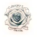 rose with cursive signatur in the middle. July 26th 1995 dat underneath. Fingerprints nearby tattoo design idea