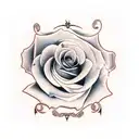 rose with cursive signatur in the middle. July 26th 1995 dat underneath. Fingerprints nearby tattoo design idea