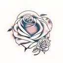 Pasadena rose with cursive signatur in teh middle. July 26th 1995 dat underneath. Fingerprints bearby tattoo design idea