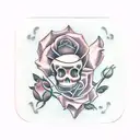 Pasadena rose with cursive signatur in teh middle. July 26th 1995 dat underneath. Fingerprints bearby tattoo design idea