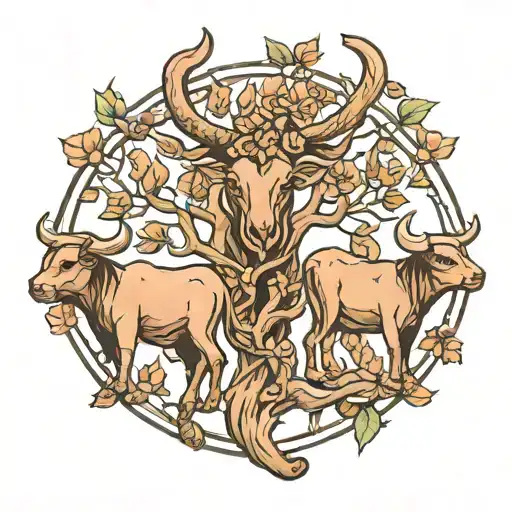 married taurus bull family tree intertwined tattoo design idea