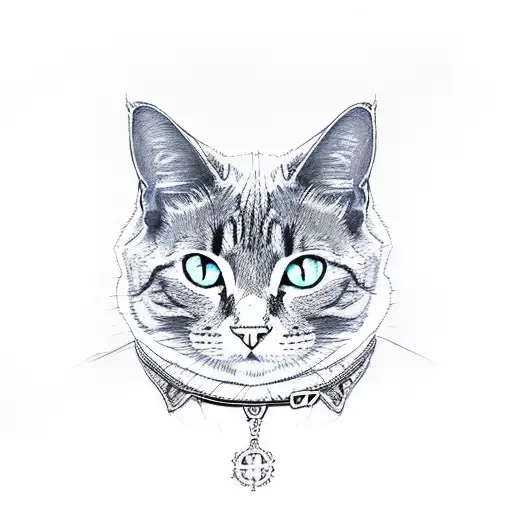 black cat with blue collar tattoo design idea
