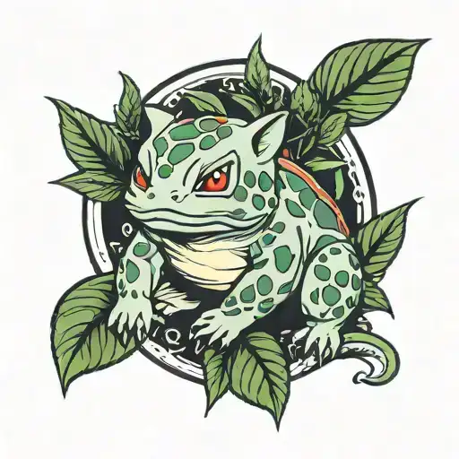 bulbasaur with Cannabis bud on it's Back  tattoo design idea