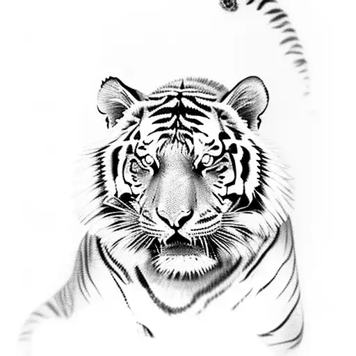 tiger face whith 3 sunflowers  tattoo design idea