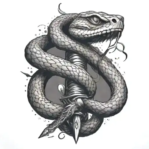 Snake wrapped around sword going tattoo design idea