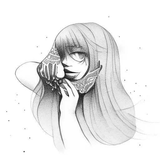 Tattoo of girl takes boys hand and puts it to the face with both hands tattoo design idea