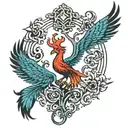 tree and phoenix rising from the ashes tattoo design idea