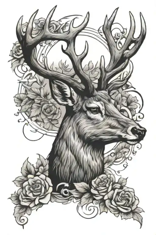 deer surrounded tattoo design idea