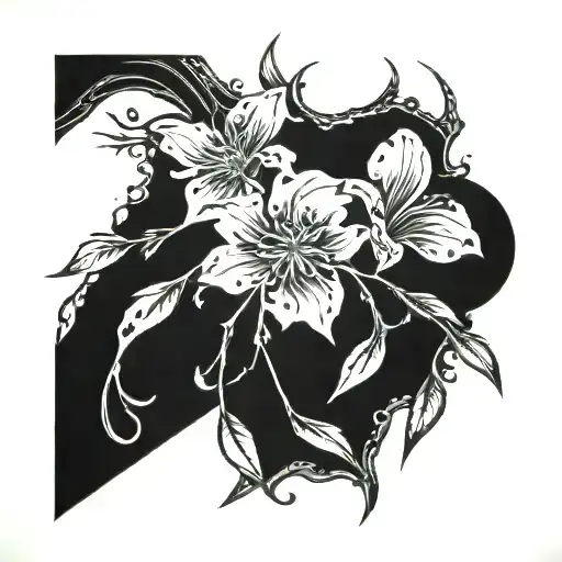  flowers coming out of door creaked open  tattoo design idea