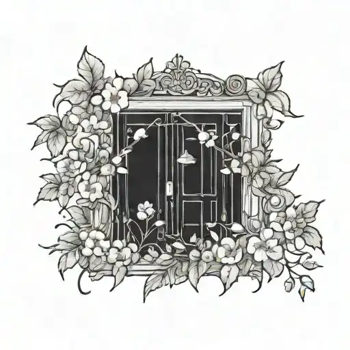 door opening with flowers coming out  tattoo design idea