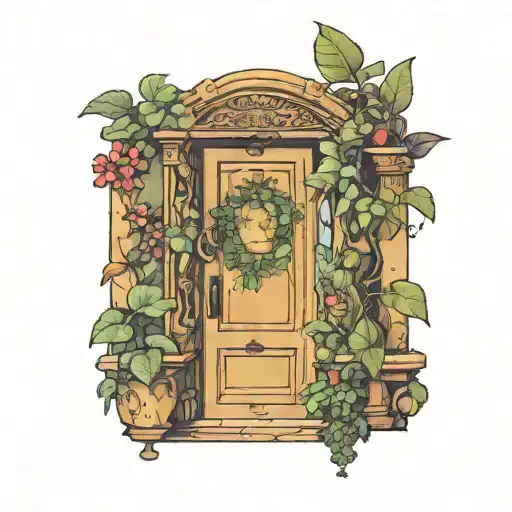 door opened slightly with plants coming out of tattoo design idea