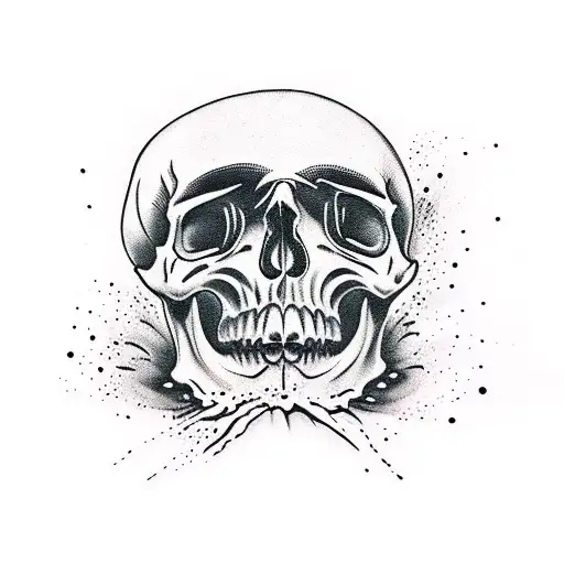 melting drooping skull black and white tattoo design idea