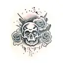 melting drooping skull black and white tattoo design idea