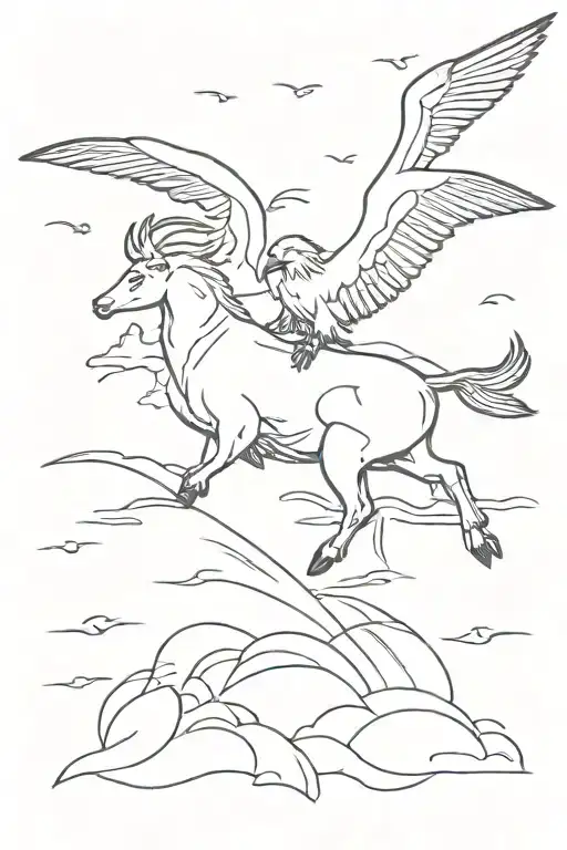 longhorn cow on top of a bald eagle on top of a white marlin tattoo design idea