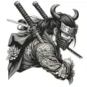 samurai girl in a mask with katana  armor tattoo design idea