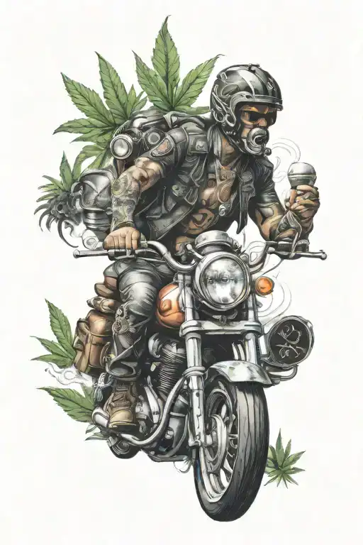 crazy motor bike rider smoking weed tattoo design idea