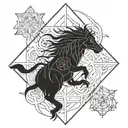 A geometric design incorporating elements of Norse mythology and Japanese culture tattoo design idea