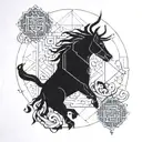 A geometric design incorporating elements of Norse mythology and Japanese culture tattoo design idea