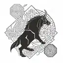 A geometric design incorporating elements of Norse mythology and Japanese culture tattoo design idea