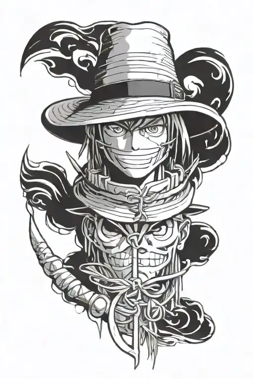 Straw hat equipment in vertical alignment tattoo design idea