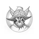 A wizard casting a spell with a wand tattoo design idea