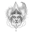 A wizard casting a spell with a wand tattoo design idea