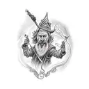 A wizard casting a spell with a wand tattoo design idea