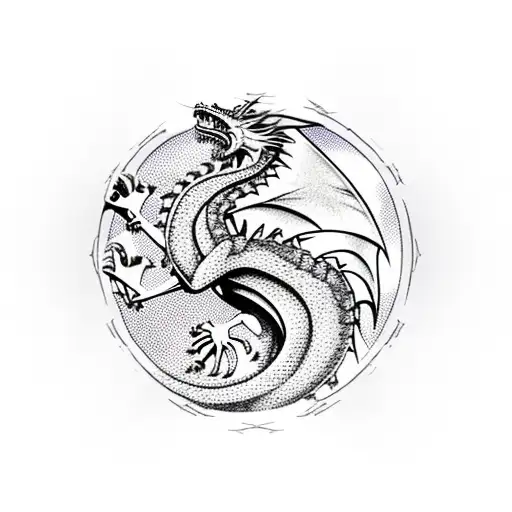 A fierce dragon perched atop the Iron Throne tattoo design idea