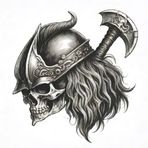 Viking with raven skull axe tattoo design idea