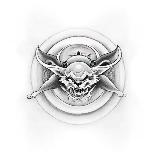 two yin and yangs with a halo on one and devil horns on the other tattoo design idea