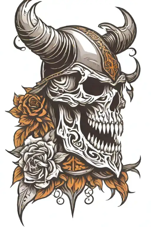 viking raven skull soft shading tattoo design idea