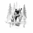 A majestic bear catching a salmon in a river tattoo design idea