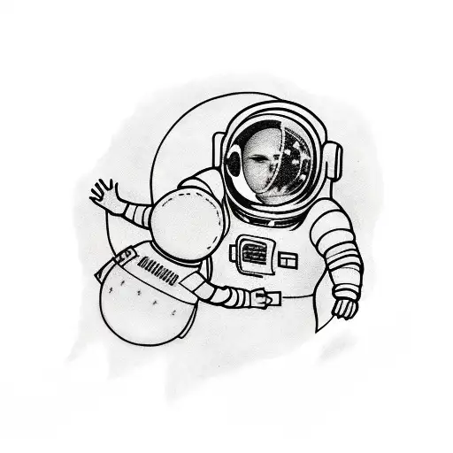 Astronaut handing a child a moon balloon  tattoo design idea