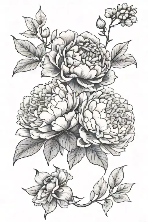 hydrangea and peony and eucalyptus tattoo design idea