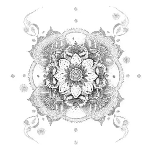 An intricate mandala incorporating chrysanthemum petals, symbolizing the client's love for November and their favorite flower tattoo design idea