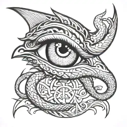 horus eye, dragon, snake, water tattoo design idea