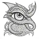 horus eye, dragon, snake, water tattoo design idea