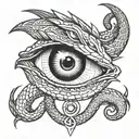 horus eye, dragon, snake, water tattoo design idea