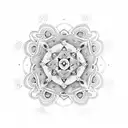 A dotwork mandala with the initials of each family member incorporated in the intricate patterns tattoo design idea