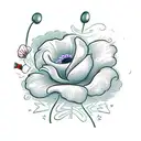 mary poppins with a poppy flower and a heart rythm line tattoo design idea