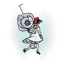 mary poppins with a poppy flower and a heart rythm line tattoo design idea