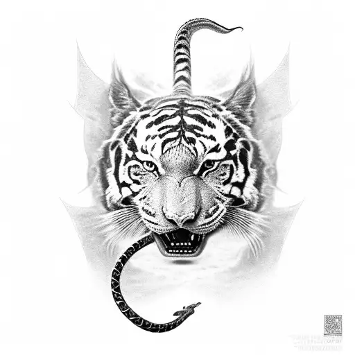 snake with sword, 777, diamonds, half tiger face, 21, the word "unbroken",  tattoo design idea