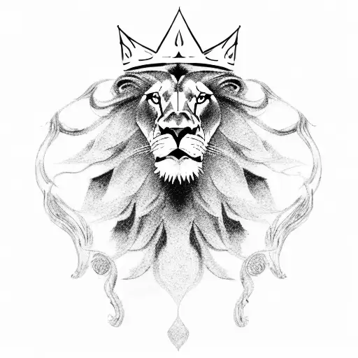 a lion with a crown roar. down another lion stand on a big atone tattoo design idea