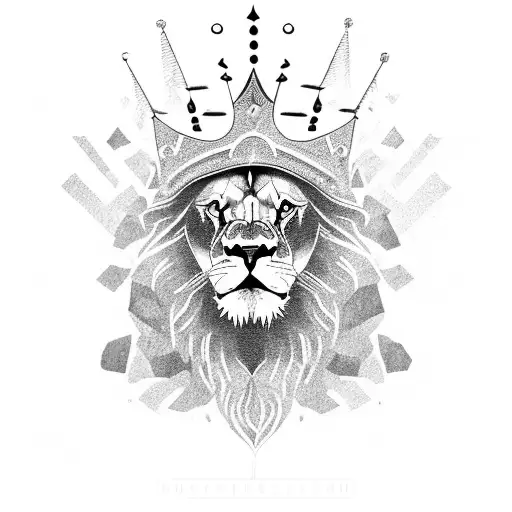 a lion with a crown roar. down another lion stand on a big stone tattoo design idea