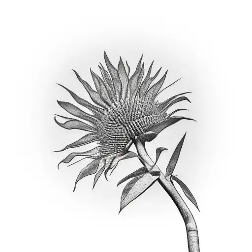 Palm tree growing same branch with a sunflower in container together  tattoo design idea