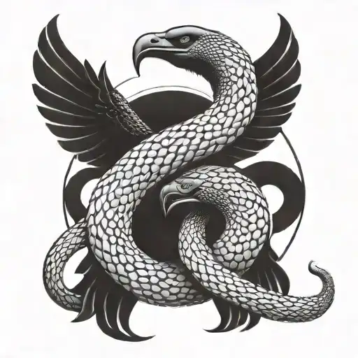 A minimalist design featuring a sleek cobra intertwined with a crow, symbolizing balance and duality tattoo design idea